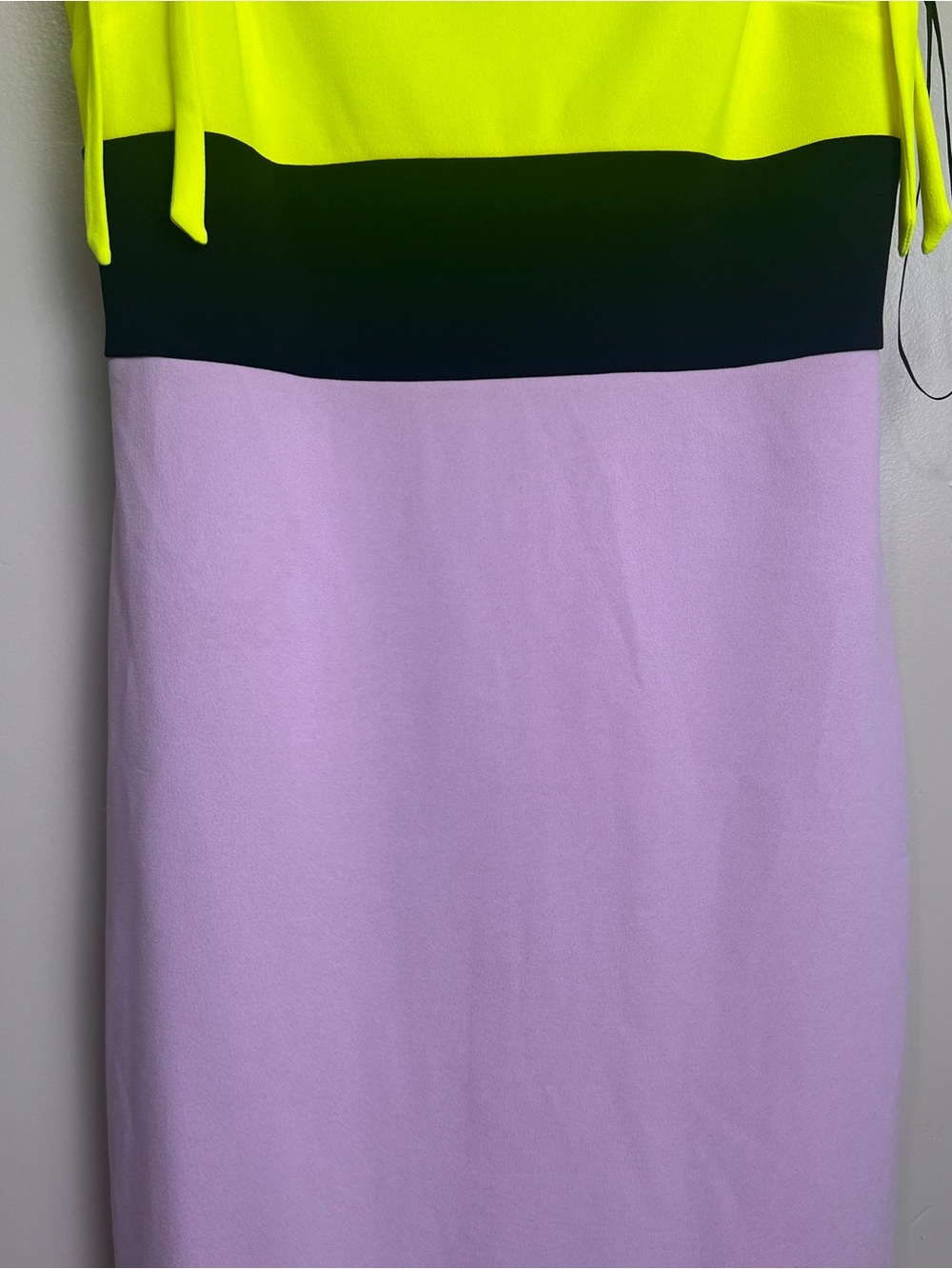 Christian Soriano Colorblock Tie-Detail Sheath Dress Neon Yellow Black, Lilac M - Picture 3 of 11